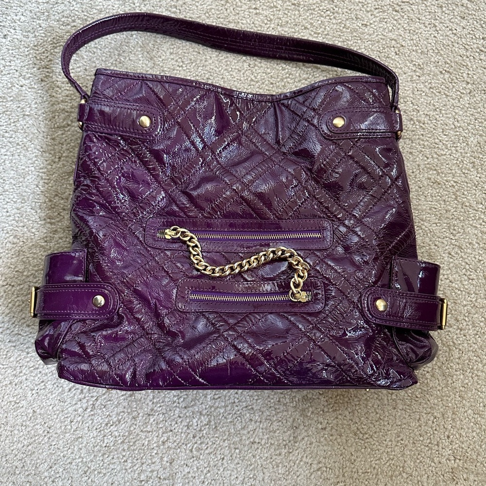 Isabella Fiore Purple Quilted Patent Leather Tote